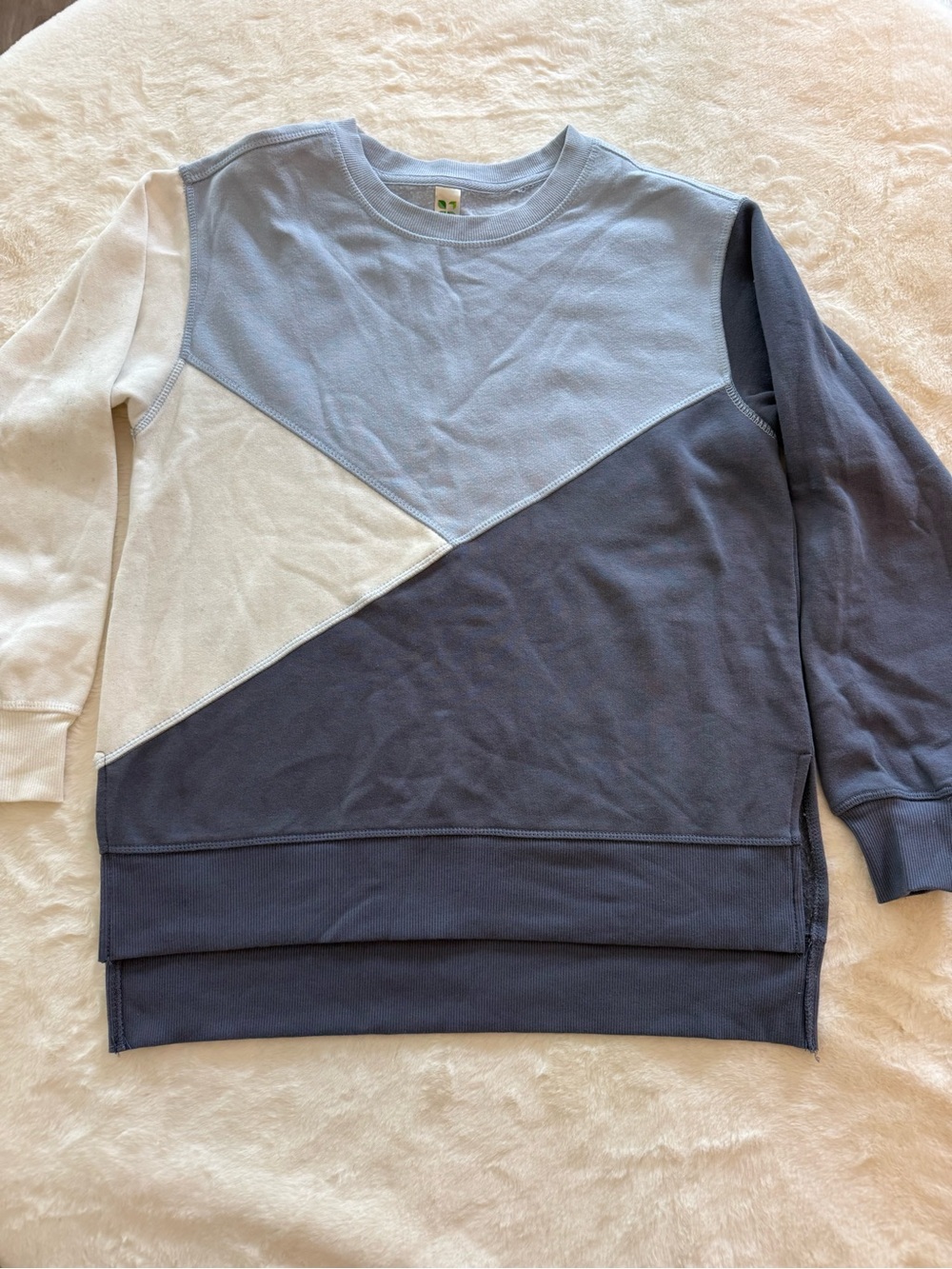 Women's Colorblock Crew Neck Sweater - Light Blue, Navy & Cream